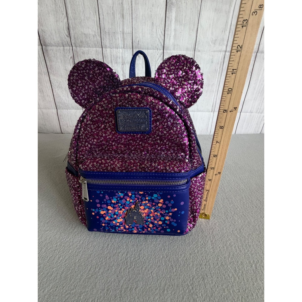 Disney  Loungefly Purple Sequin Confetti Castle Mini Backpack 50th Anniversary - Picture 2 of 10